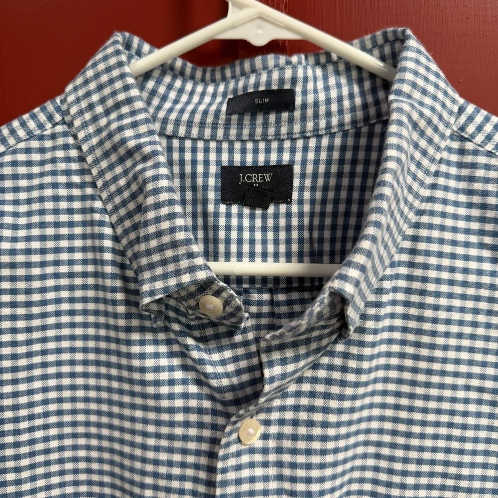 J. Crew Men's Navy and White Gingham Button-Down Shirt